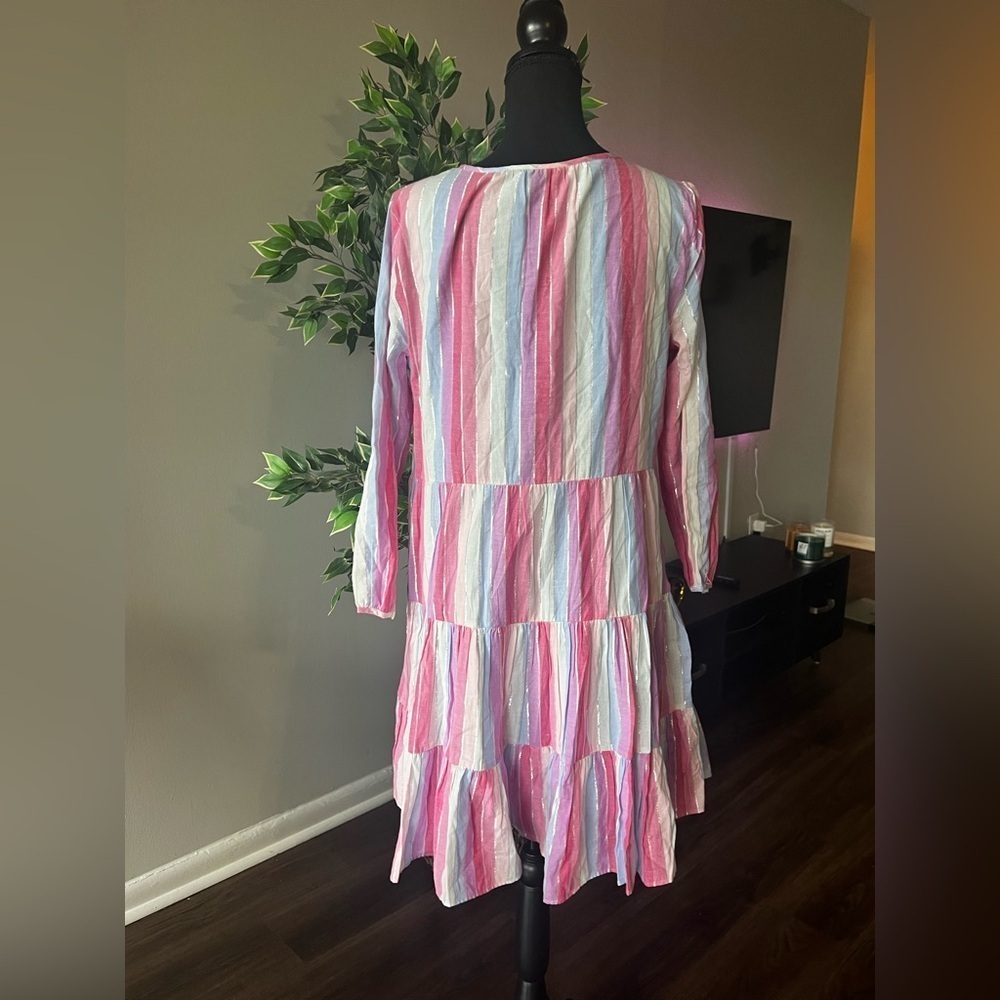 J. Crew Pastel Stripe Belted Button Up Dress Womens Waist Tie Womens Short - Picture 7 of 11